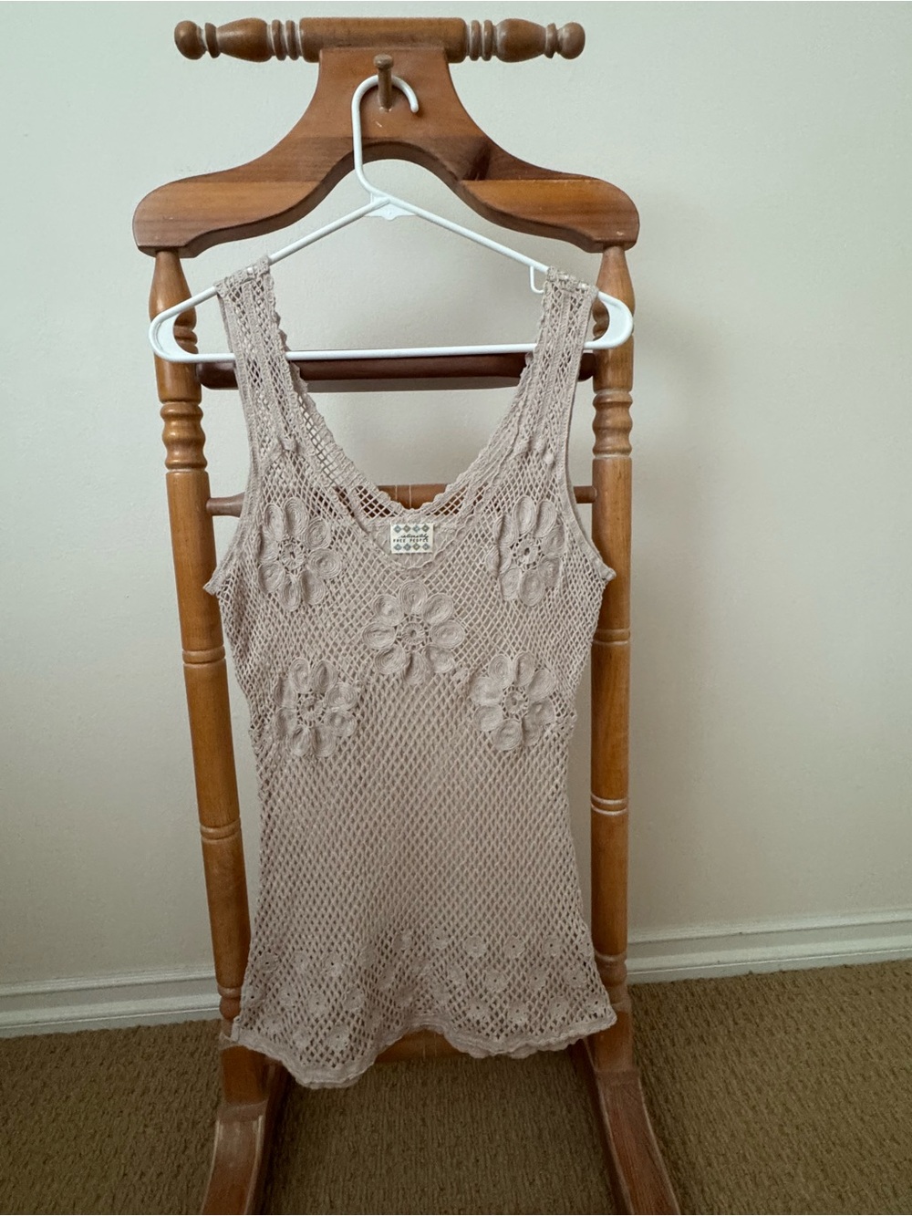 Free People Crocheted Floral Tank Top in Beige